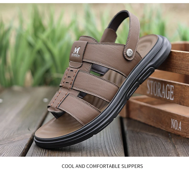 Herren Casual Leder-Strandsandalen Sommer Neue Atmungsaktive Leichte Rutschfeste Weichsohlige Slides für Spaziergänge und Outdoor-Sport – Detail 16