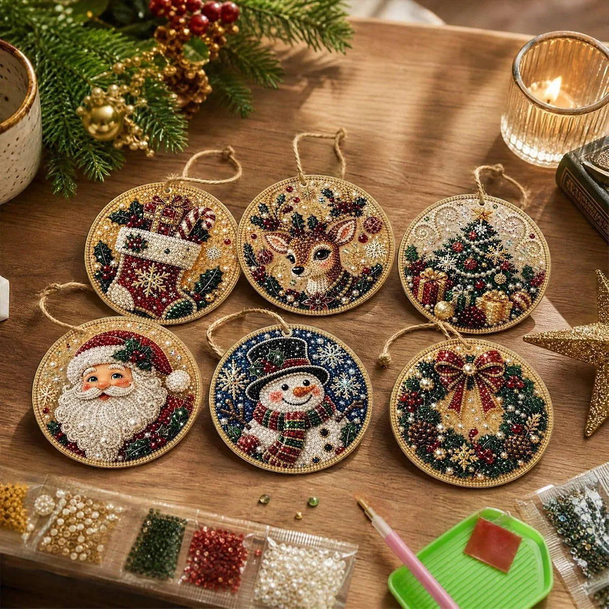 6-teiliges/4-teiliges Weihnachts-Diamantmal-Set, handgefertigte Weihnachtsbaum-Dekorationen, handgefertigtes Set für Weihnachtsanhänger für Erwachsene, einfach zu verwenden und stressabbauend, für Anfänger geeignet, kann als Wanddekoration für zu Hause, Weihnachtsbaumdekoration, Geschenkdekoration, Dankeskarte oder Geschenk für Bastelfreunde verwendet werden. – Detail 7