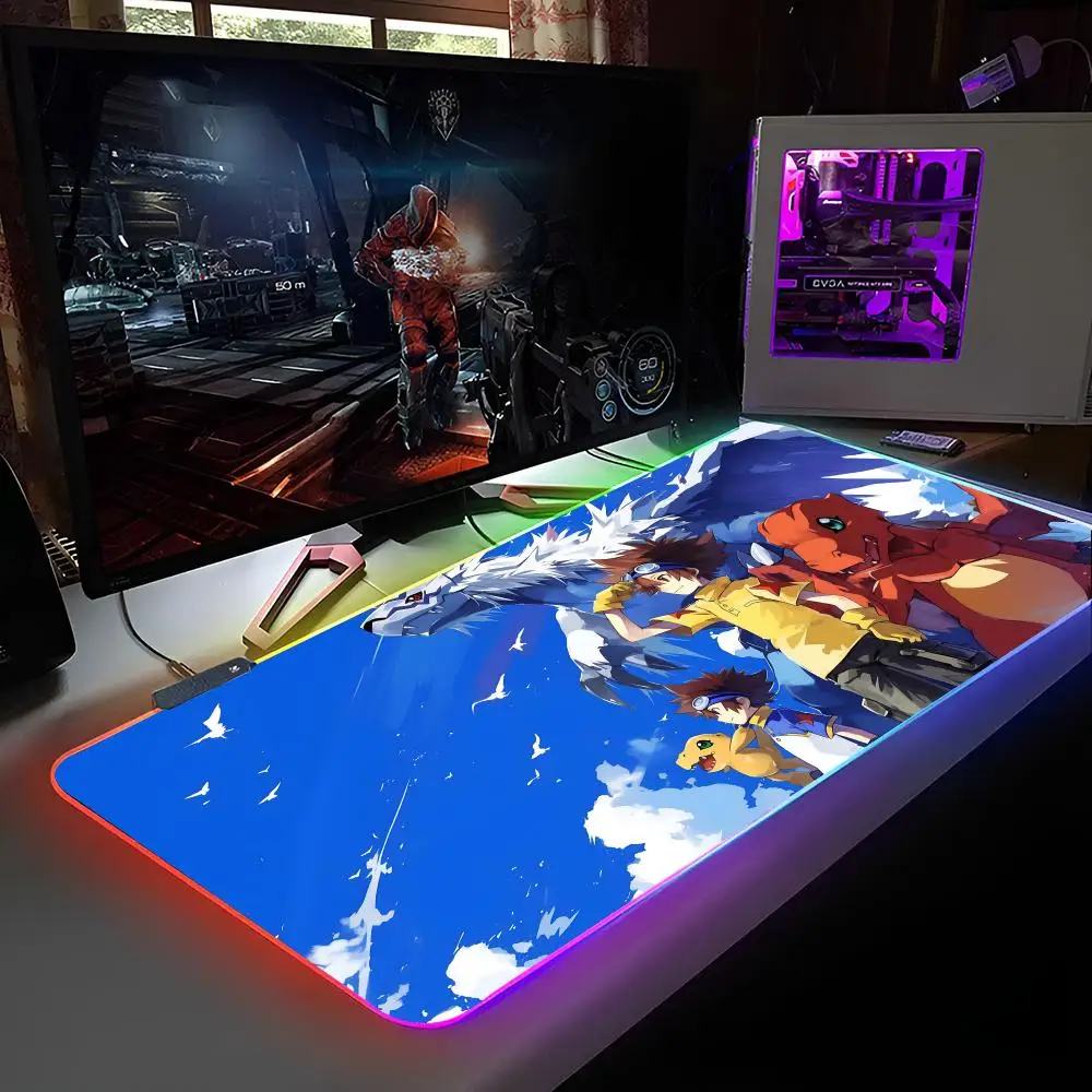 D-Digimon Adventure Mouse Pad RGB Backlit Mouse Pad Laptop Mouse Pad Laptop Gamer Meja Komputer Aksesori Gaming