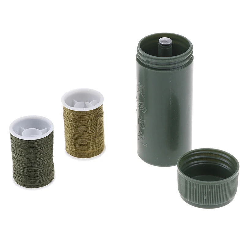 7pc/set Portable Cylinder Case Travel With Threads Needles Mini Army Green Stainless Steel Sewing Kit Craft Sewing Tools Box Set