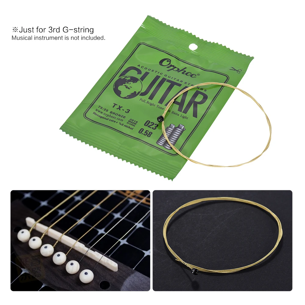 Orphee TX-1Single String Replacement for Acoustic Folk Guitar E String (.010) 10Pcs High-carbon Steel Core 75/25 Phosphor Bronze