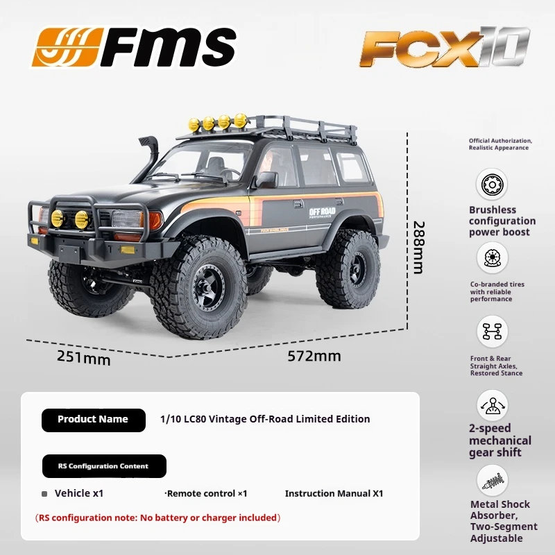 

New Fms1:10 Fcx10 Land Cruiser Lc80 Black Brushless Four Wheel Drive Climbing Car High And Low Speed Shift Boy Toy