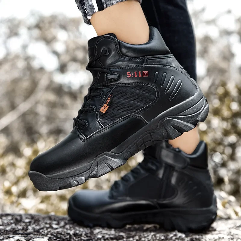 Professional Tactical Military Boots Men Trekking Hiking Boot Comfortable Leather Ankle Boot Man Police Desert Work Shoes Safety