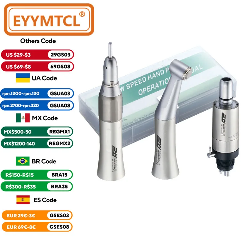 Dental Handpiece Kit com Contra Angle, Reta Externa Água Spray, Motor De Turbina De Ar, Baixa Velocidade, Odontologia Equipamento Ferramenta, 2