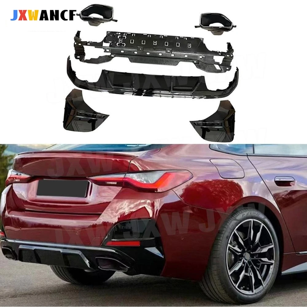 

JXWANCF ABS задний диффузор с насадками для выхлопных газов для BMW 4 серии G26 425i 430i M Sport Sedan 2021 + защита диффузора