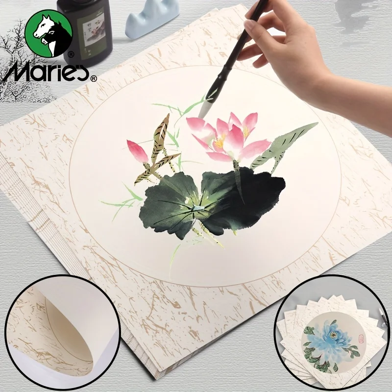 Marie's Rice Paper 10 Sheets 13 x13 in for Chinese Painting Soft Round Xuan Paper Half Raw for DIY Craft,Great for Artist,Adults