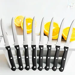 4/6/8/12 Pcs Steak Knives Forks Set Sharp Blade Black PP Handle Outdoor BBQ Picnic Meat Cutter Multi-function Fish Cutting Knife