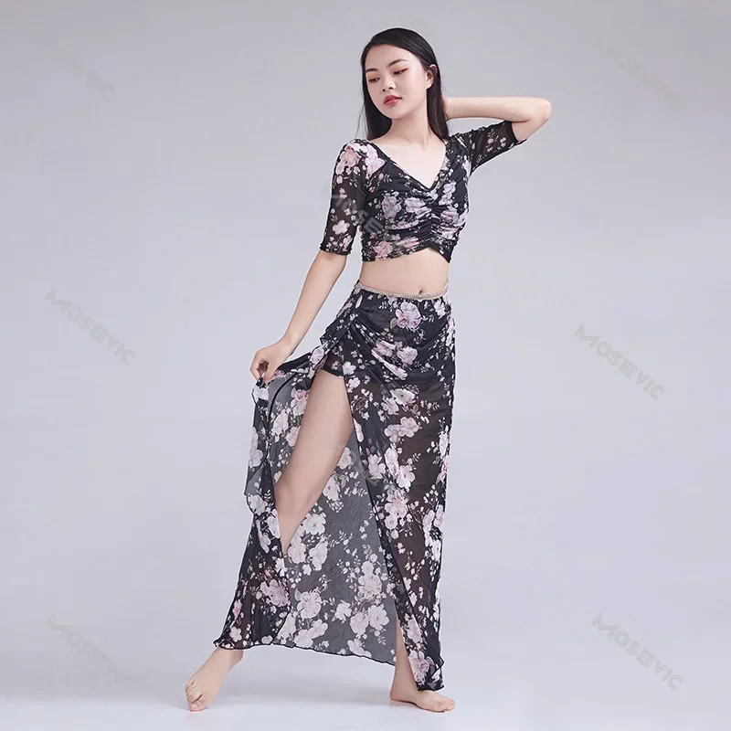 ベリーダンス練習服ロングスカートスーツ高級花柄パフォーマンスカーニバル衣装セクシーな女性モダン Dance2024