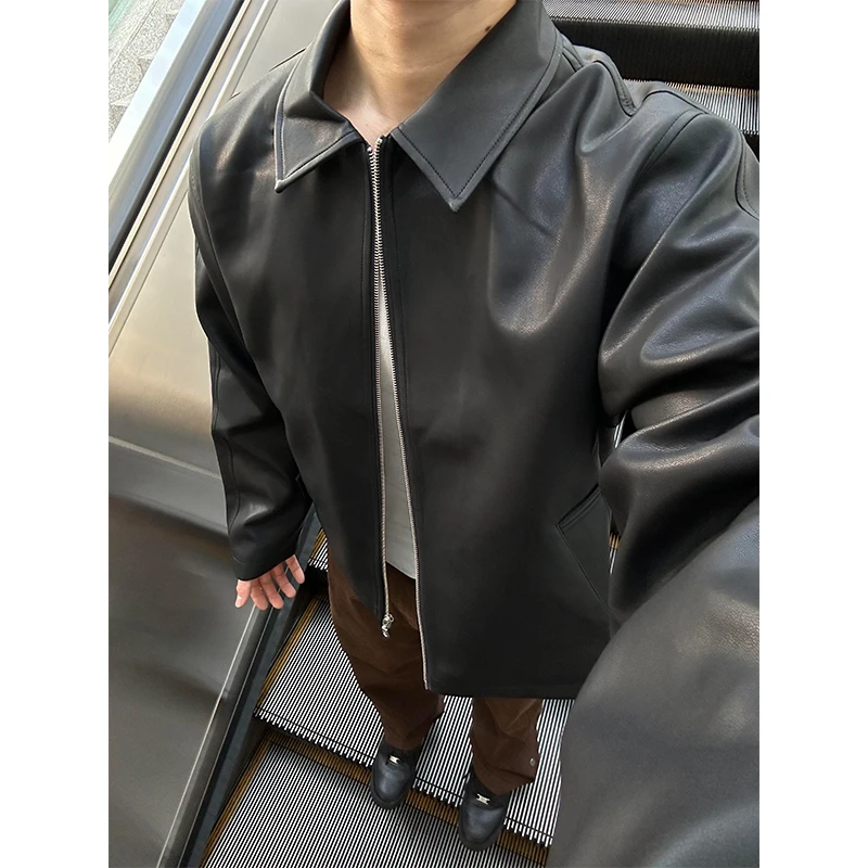 

Vintage Double Zipper Padded oulder ort Leather Jaet Men's Spring Autumn Motorcycle Sle American Pilot Jaet Casual