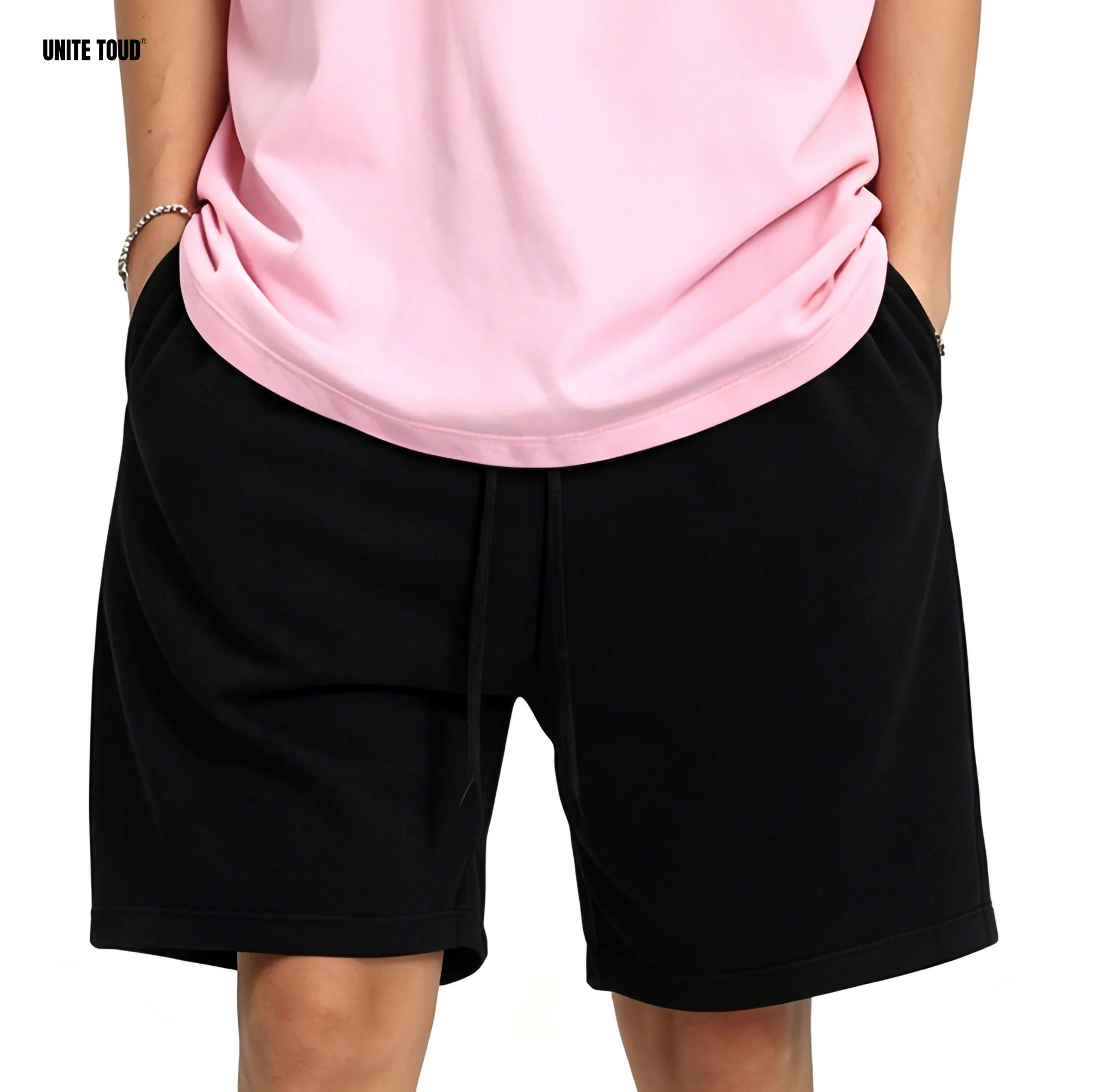 

UNITE TOUD Men's Casual Shorts 275GSM 100% Cotton Elastic Drawstring Oversized Breathable Premium Summer Loose Fit