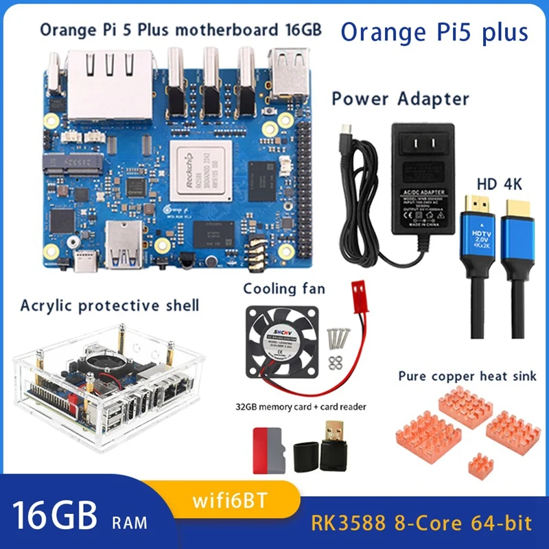 For Orange Pi 5 Plus 16G RK3588 2.5G Supports 8K Video 2.5G Supports Wifi6 BT Module Set Durable Easy Install US Plug