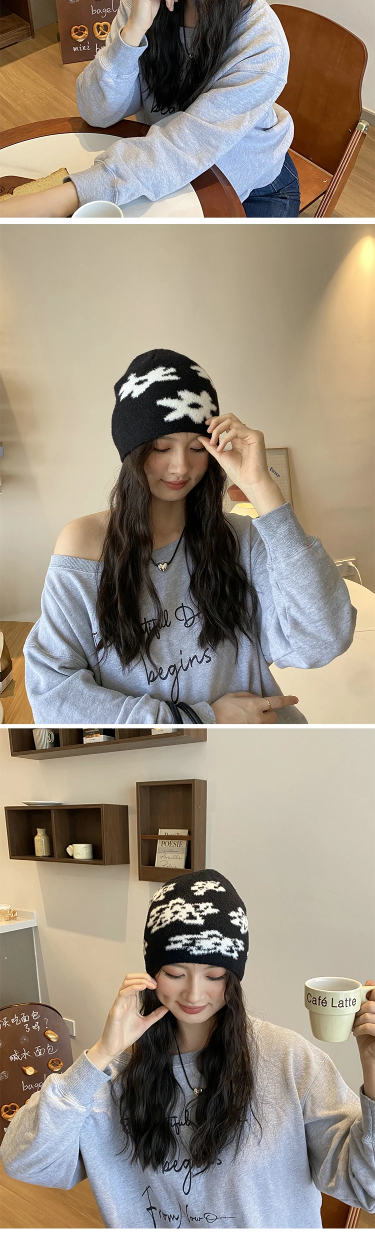 Frauen Hut Beanie Stricken Brief Grafik Winter Hip Hop Harajuku Y2k Streetwear Schwarz Ästhetische Koreanische Mode Pullover Unisex – Detail 5