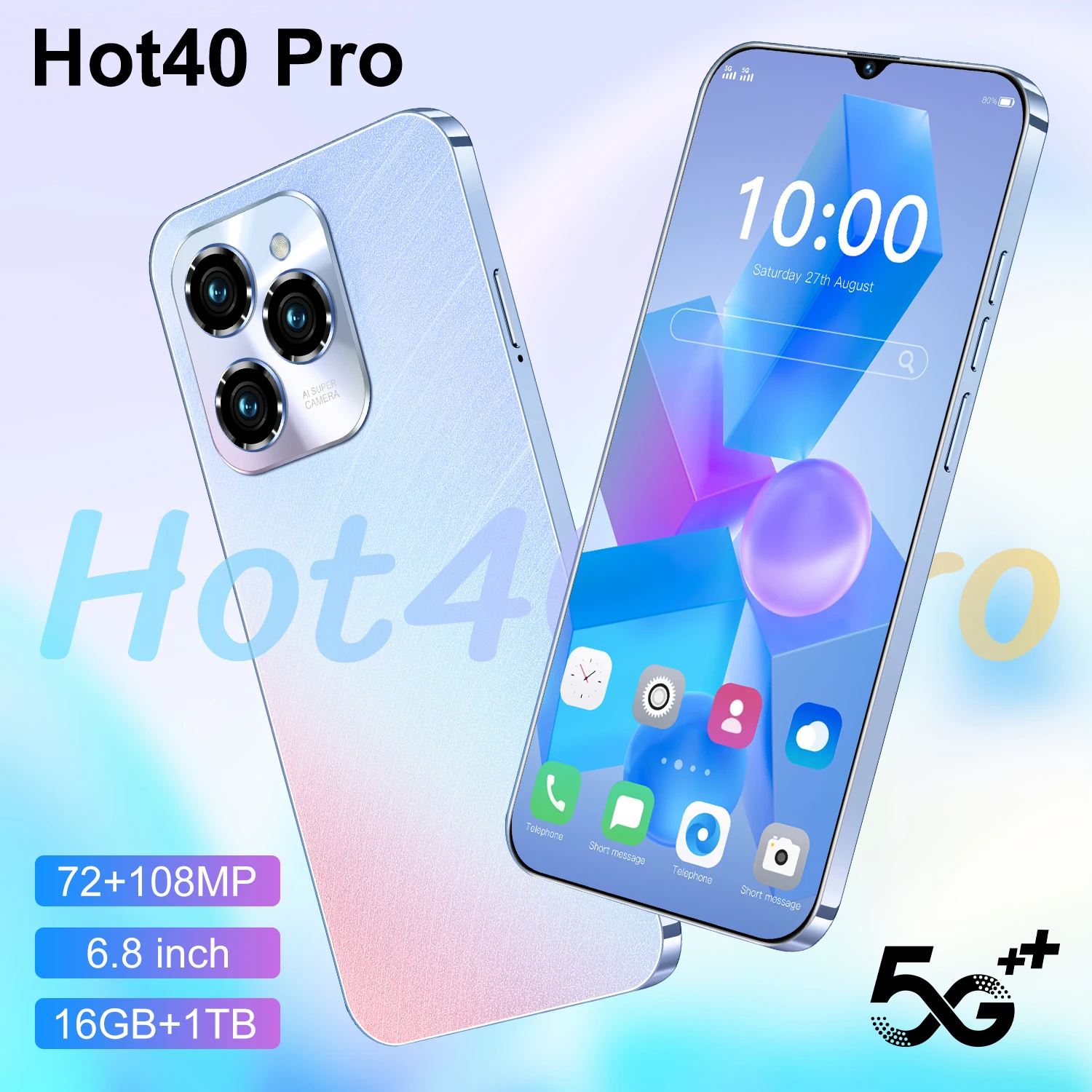 

2025 Original Global Version Hot40 Pro Smartphone 5G 6.8 inch HD Screen Snapdragon 8 gen3 Android Cell Phone Unlocked Celular