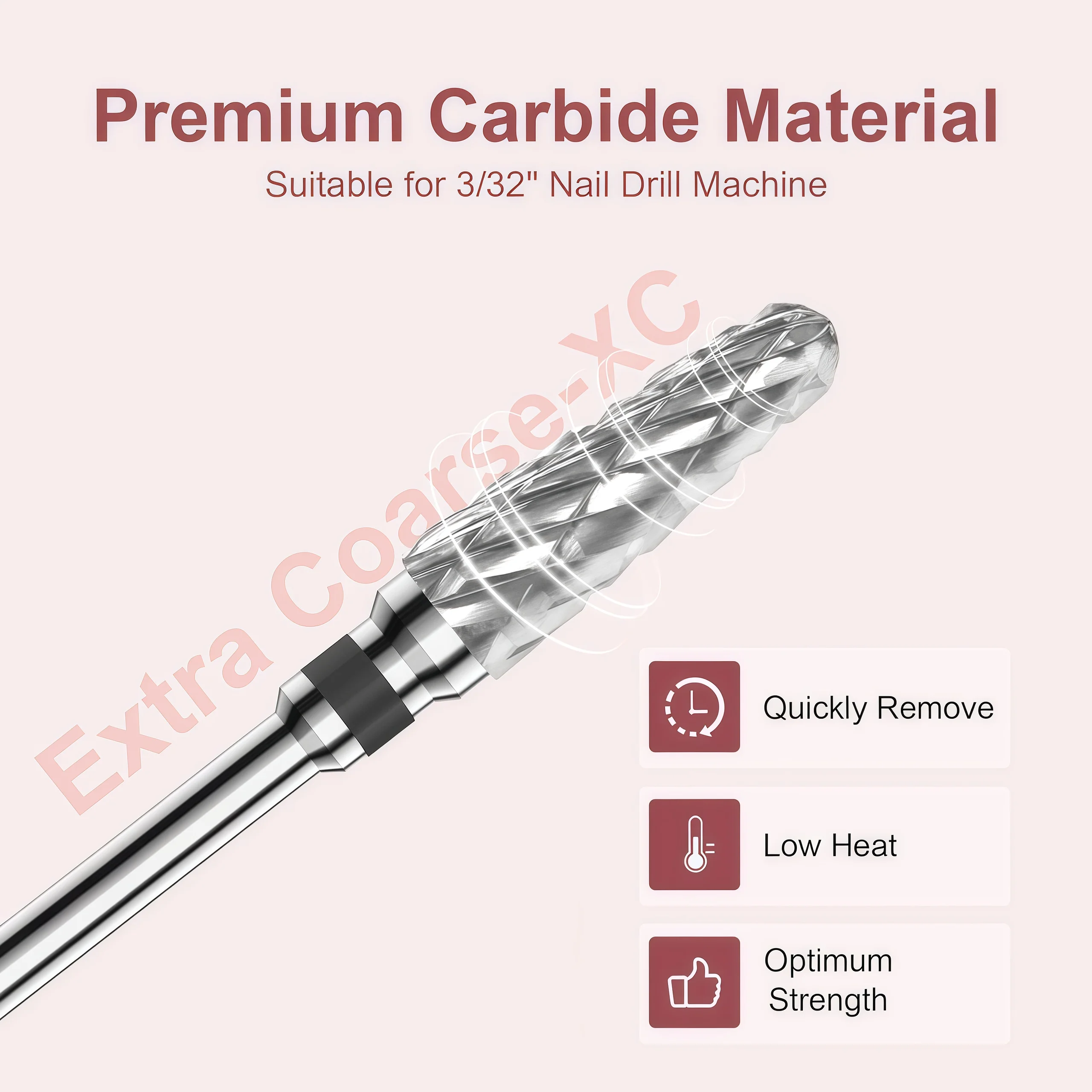 2 Pcs Tungsten Steel Nail Buffering Heads 3/32 Inch Professional Nail Cleaning File Gel & Nail Polish Removal Salon & Home Use