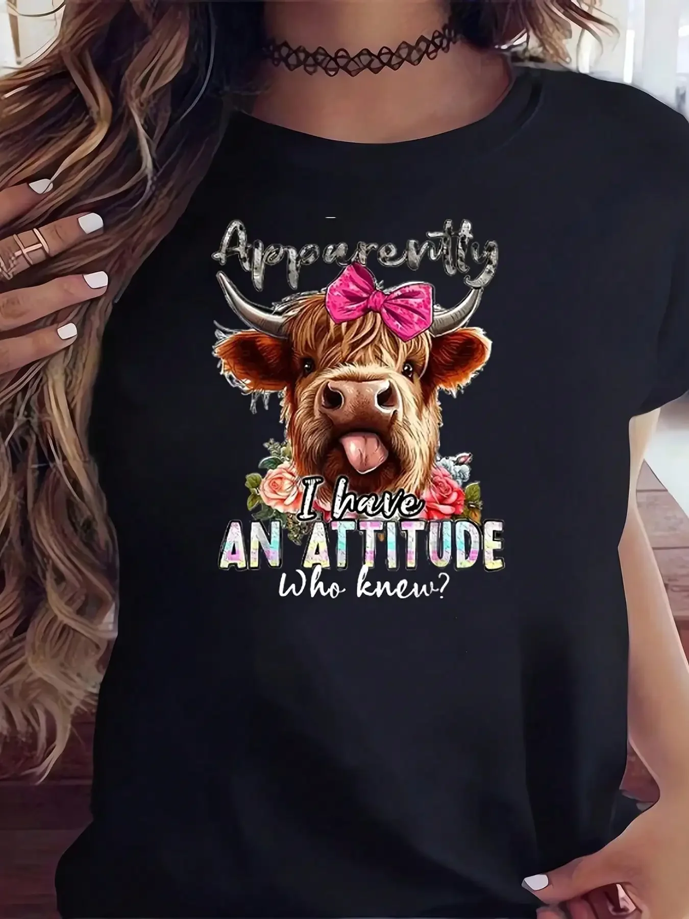 

Vibrant Highland Cow Graphic Women's Plus Size T-Shirt Soft, Comfortable, Skin-Friendly, 220g For Women Suitable For Daily Wear
