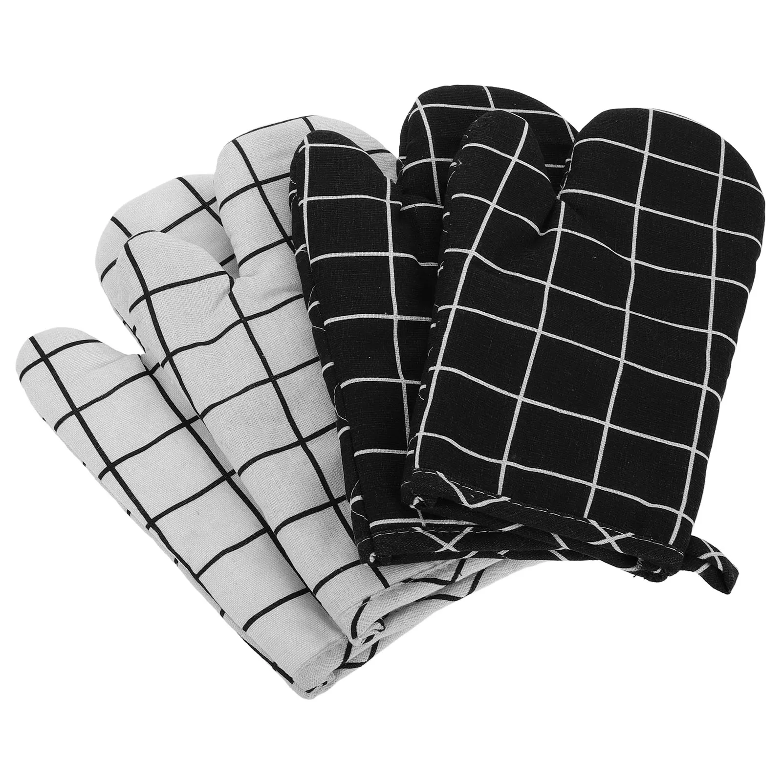 

4pcs Heat Resistant Oven Mitts Nordic Insulated Kitchen Gloves Anti Scalding Cotton Linen Baking Protection High Temperature