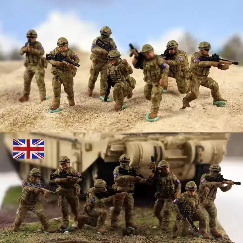 2025 New 1:72 Scale Model 7 Pcs Resin Modern British Infantry Soldiers Action Figure Toys Scene Accessory Dolls DIsplay Fans