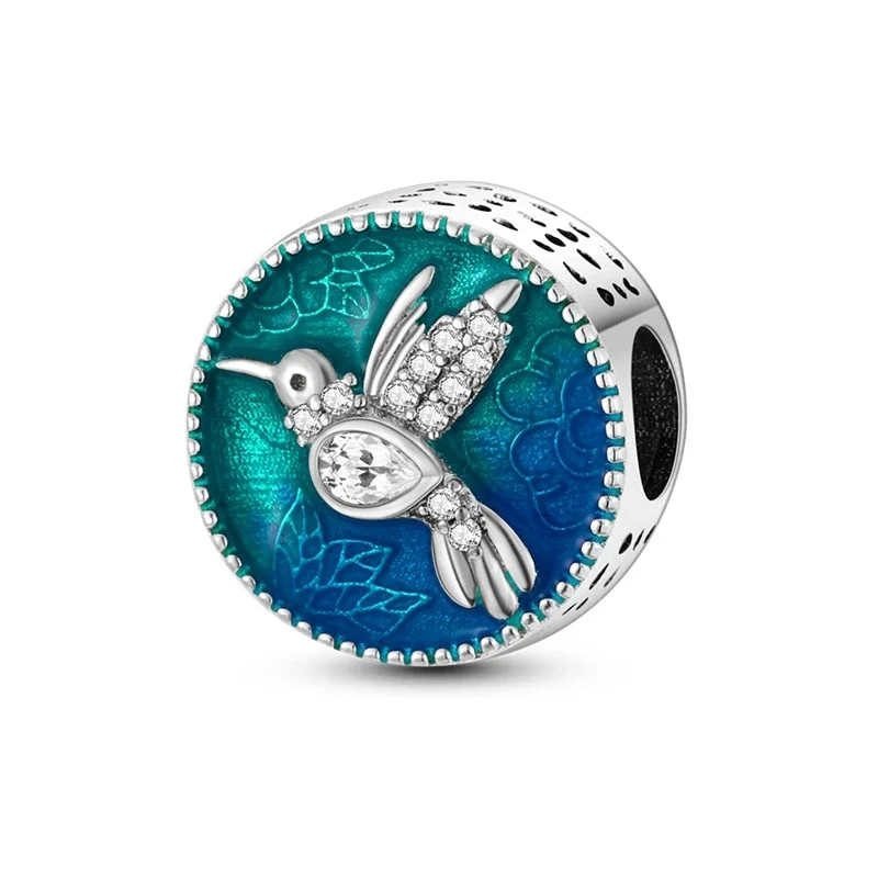 Perline di fascino colibrì polpo colibrì originale in argento sterling 925 con onda di squalo blu per regalo di gioielli da donna con braccialetto Pandora fai da te