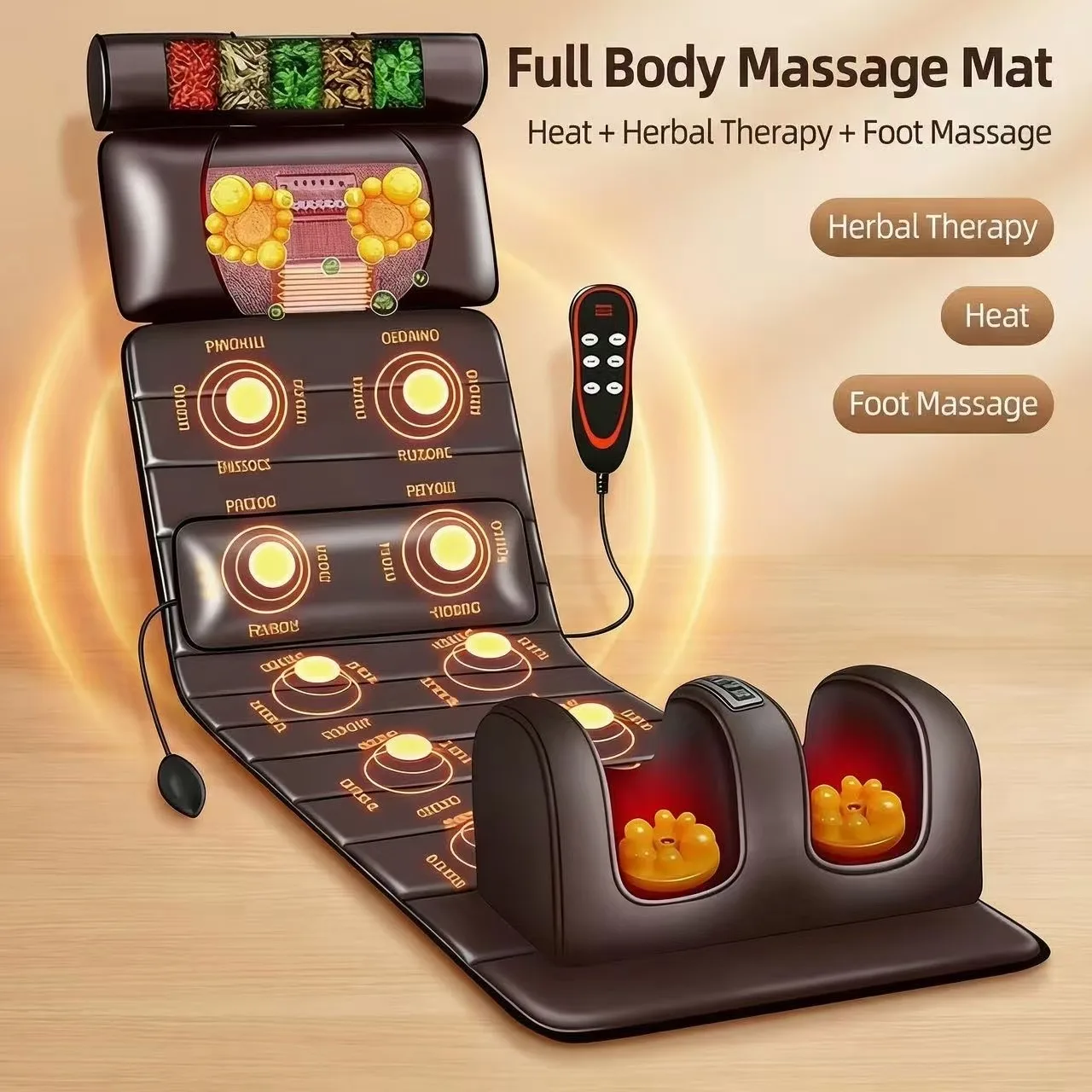 Electric Full Body Massage Mattress with Heating Hand Control Shoulder Neck Waist Airbag Kneading Vibration Massage Cushion