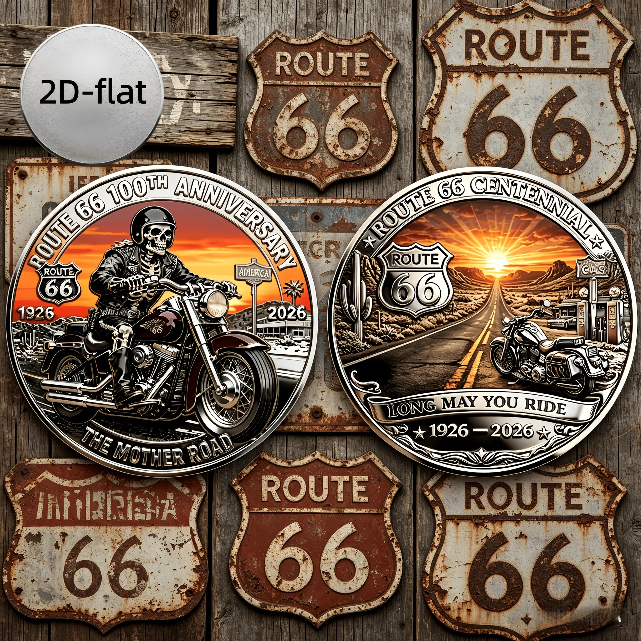 Replik-Münze 1 Stück Route 66 Motorrad-Reise Geprägte Sammlermünze Gedenkmedaille Sammlerstück Geschenk für Freunde – Detail 1