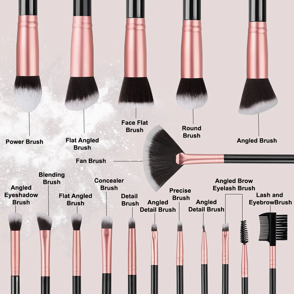 14/16PCS Professional Makeup Brushes Set Foundation Eye shadows Contouring Highlight Setting Powder Blending Makeup Sponge Puffs