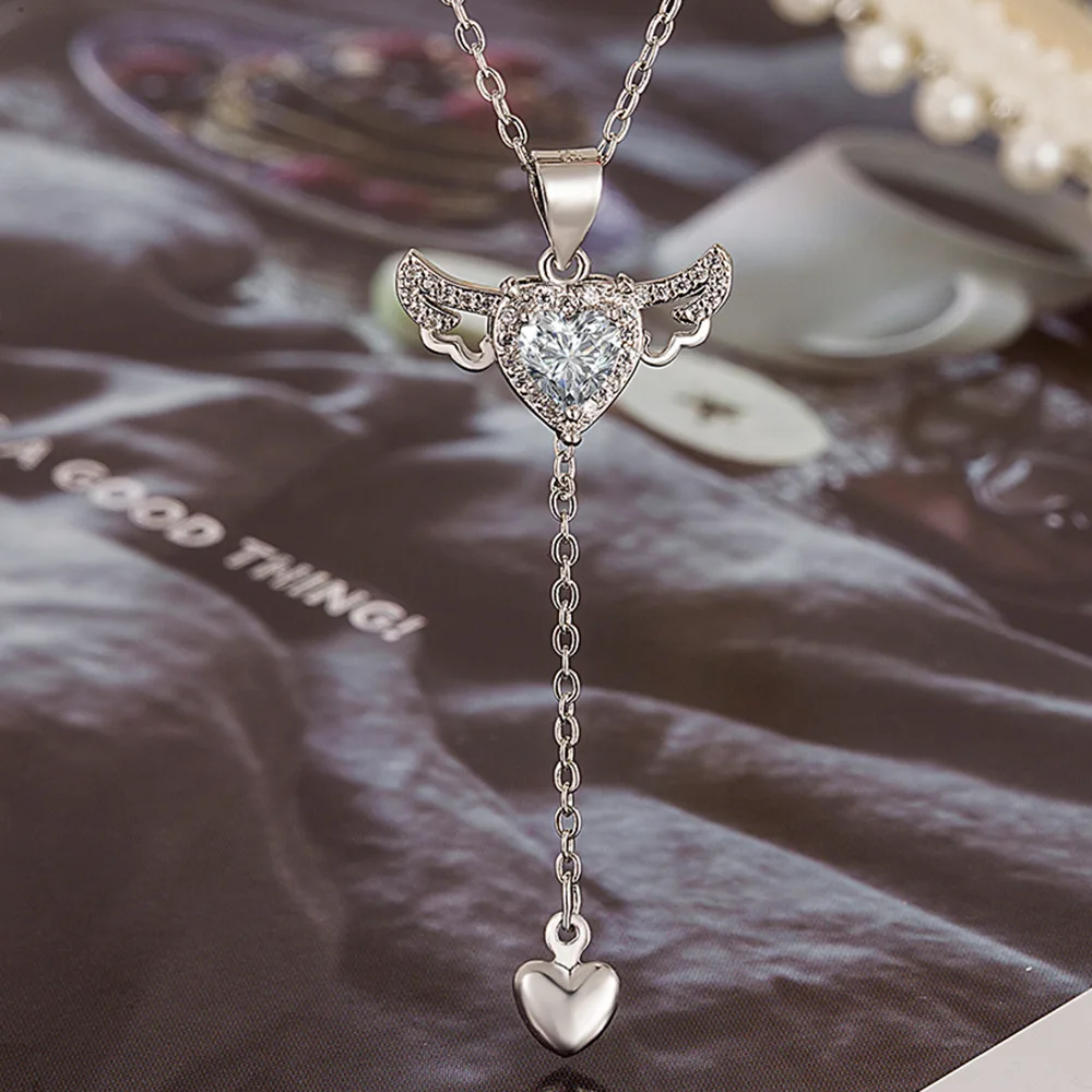 925 Sterling Silver Heart Angel Wings Pendant Choker Naszyjniki dla kobiet Estetyczna biżuteria Akcesoria Biżuteria Money 925