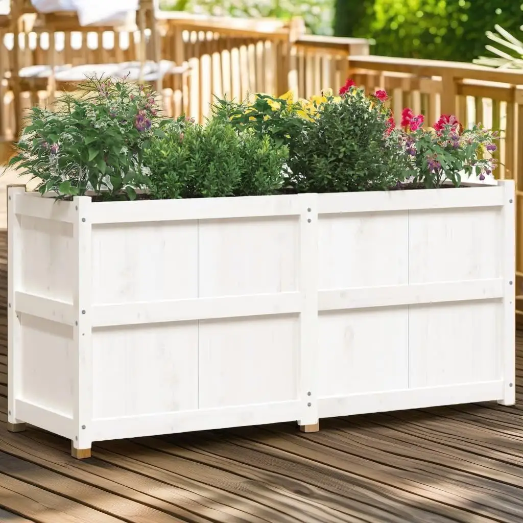 

White Solid Pine Garden Planter 59.1x19.7x27.6 Inches - Durable Outdoor Flower Pot