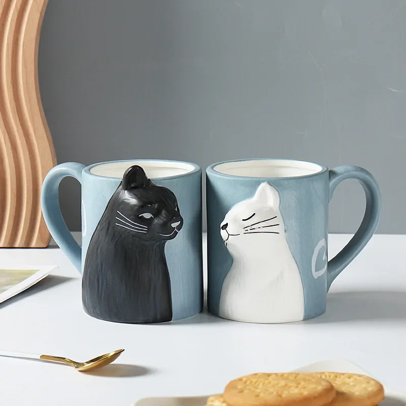 

3D Cartoon Cat Water Cup Creative Handle Ceramic Mug Irregular Coffee Cups Breakfast Milk Tea Mugs Office Home Drinkware