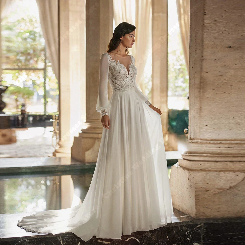 

Elegant A-Line Women Wedding Dresses Sexy Deep-V Neck Bride Gowns Mopping Length Engagement Banquet Vestidos De Novia Customized