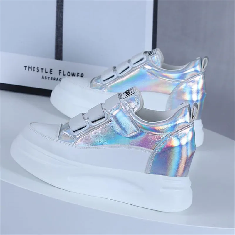 Women 8cm Hidden Wedge Sneakers Platform Shoes High Heels Sneakers Woman Casual Shoes  White Women Trainers