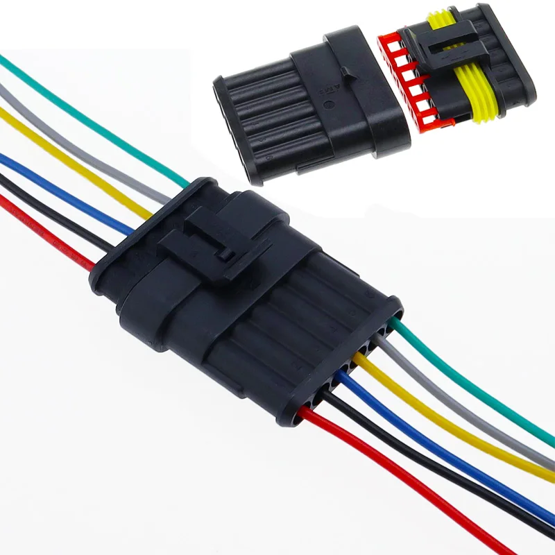 2-5sets 1/2/3/4/5/6 pins Way AMP Super seal Waterproof Electrical Wire Connector Plug for car waterproof connector Wite wire