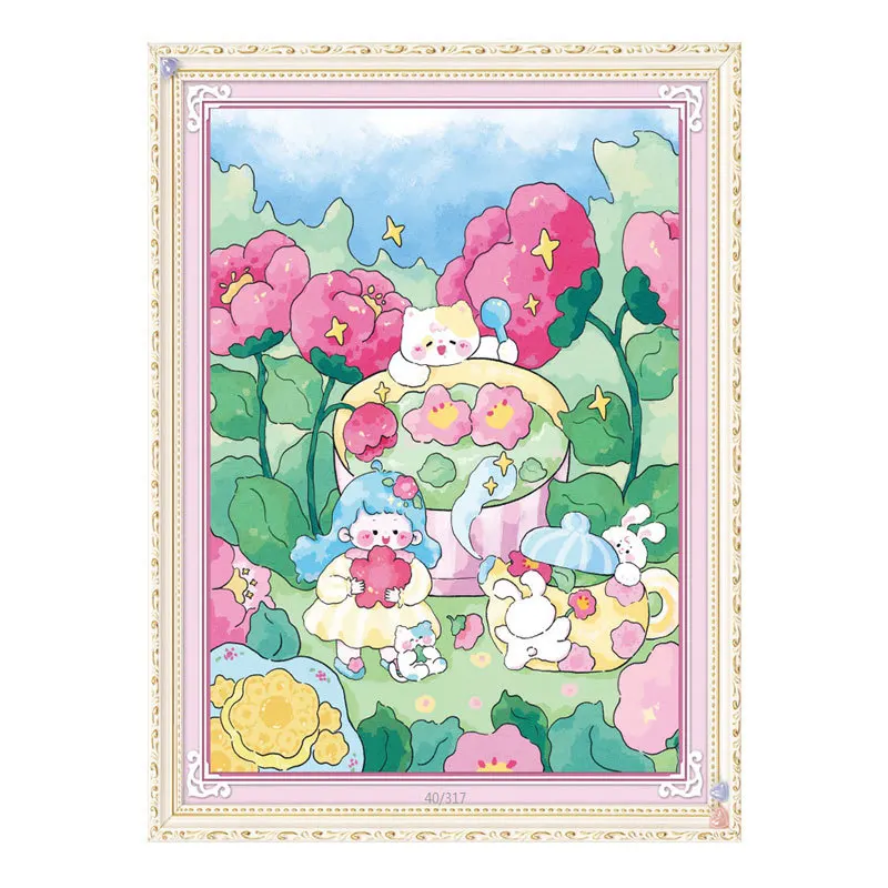 Rabbit Tea Party Cartoon Needlework,DIY 11CT Cross Stitch Set Full Embroidery Kit, Printed Cross-stitch Gift, Wall Decor New