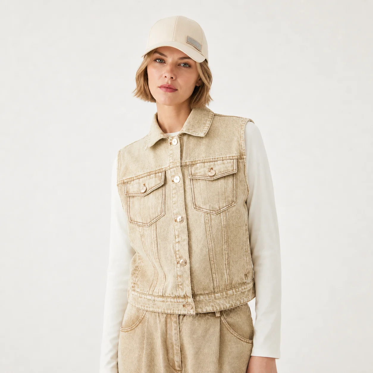 K2211W High End Women’s Denim Waistcoat Premium Cotton Fabric Lightweight Layering Vest