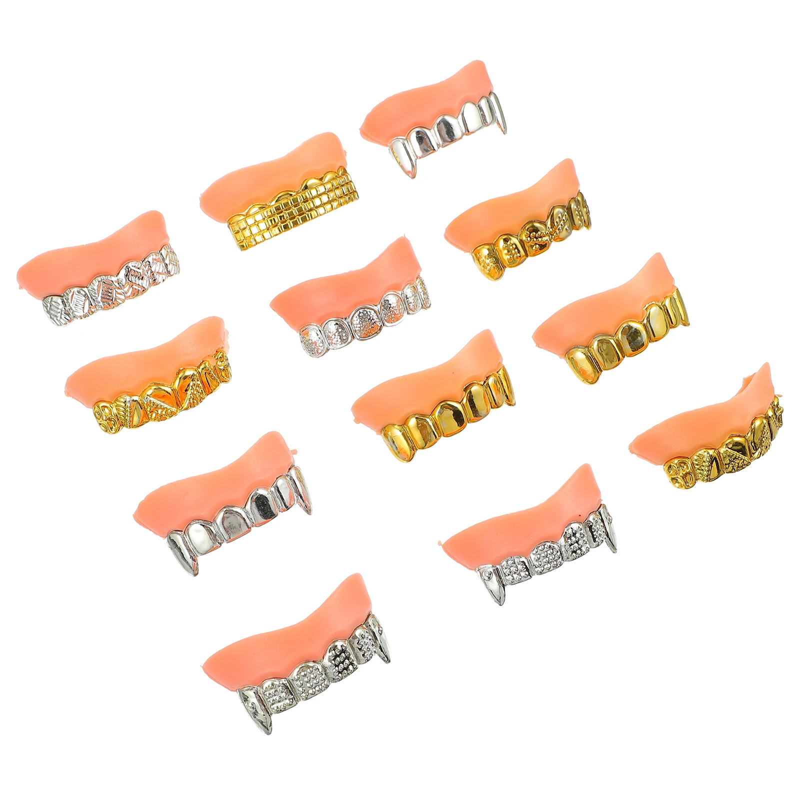 

12 Pcs False Teeth Props Realistic Zombie Dentures Halloween Costume Accessories Cosplay Braces Ugly Buckteeth Gifts