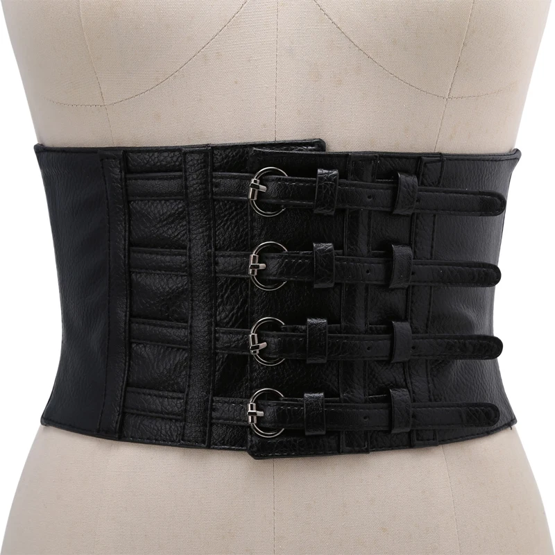 

Retro Lady Waist Shape Corset Wide Elastic Faux Leather Belt Stretch Waistband