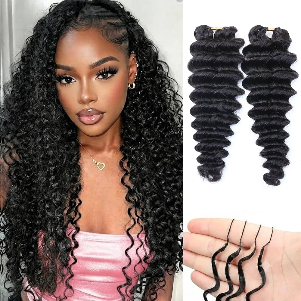 Deep Wave Feather Crochet Braid Natural Black Human Hair Extensions Deep Wave Feather Human Crochet Hair For Women Pre-Separated & Pre-Fluffed Feather Crochet 100% Human Hair Extensions Soft Natural Look, Lightweight & Tangle-Free