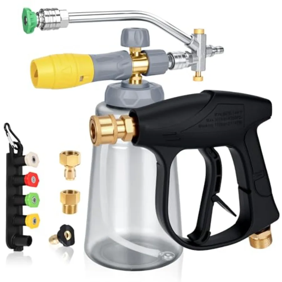 

Foam Cannon for Pressure Washer Gun: EVA foam body, black, dual connector compatibility 1/4 quick, M22-14, 15mm, 3/8 swivel,1L