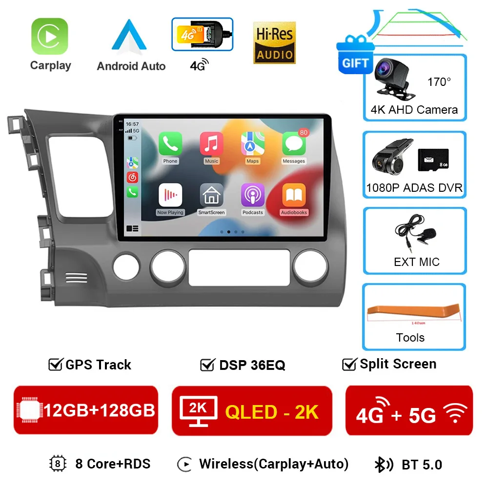 2 Din Android 16 Autoradio Voor Honda CIVIC 2006-2011 LHD GPS Navigatie Video Multimedia Speler DSP Geen DVD 10''