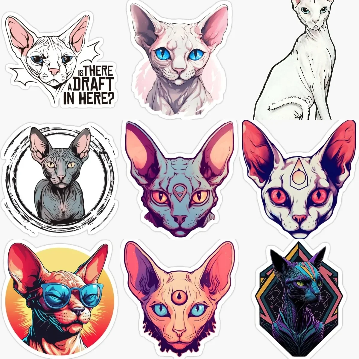 

Creative Canadian Hairless Cat Sphynx Cat Pets PVC Waterproof Stickers for Decorate Car Van Window Wall Motorcycle Decal