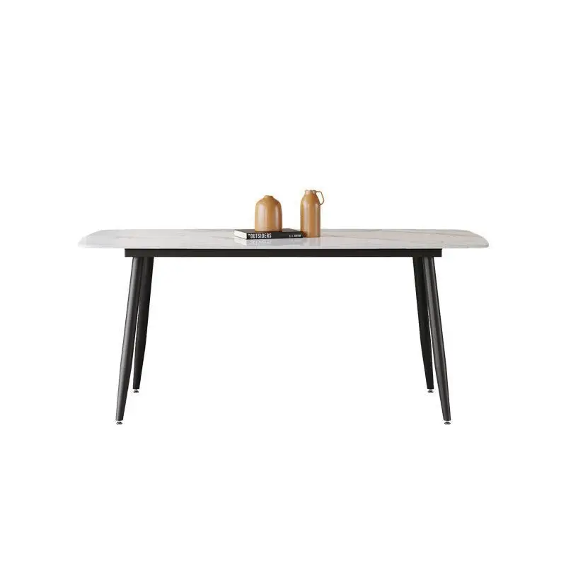 Light rock slab household dining table and chair combination Small apartment dining table Light luxury rectangular dining table
