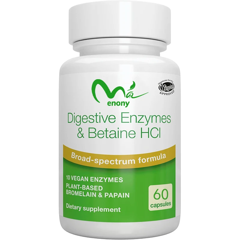 Enzima digestiva y hormigón HCl, que contiene protease, lipase y lactase, papaína y bromelina, 60 cápsulas