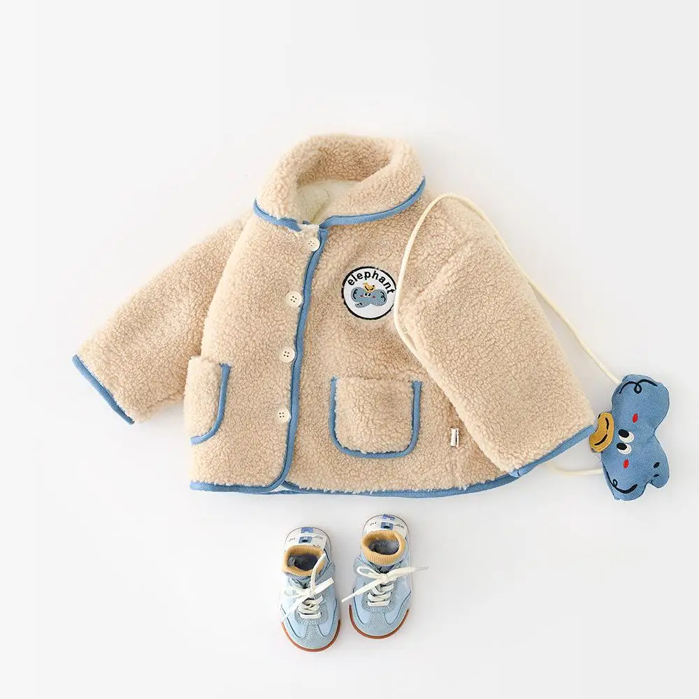 

2025 Winter New Baby Long Sleeve Plush Coat Infant Girl Plus Velvet Thick Casual Jacket + Bag Toddler Boys Warm Fleece Coat