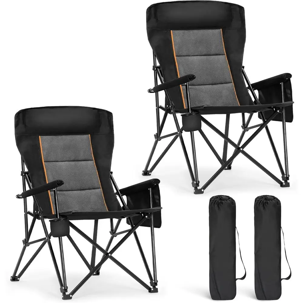 Durable High Back Camping Chair with Cup Holder - Oversized Seat for Outdoor, Lawn, Sports, and Fishing, Supports 500lbs