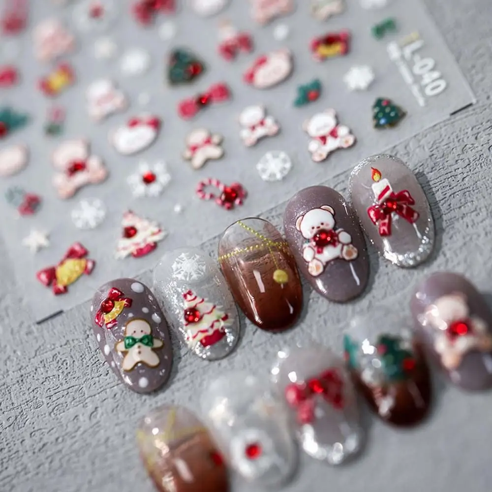 Nail Accessories Christmas Nail Stickers Embossed Stickers Manicure Ornaments Christmas Nail Decals Cartoon Bear Santa Claus