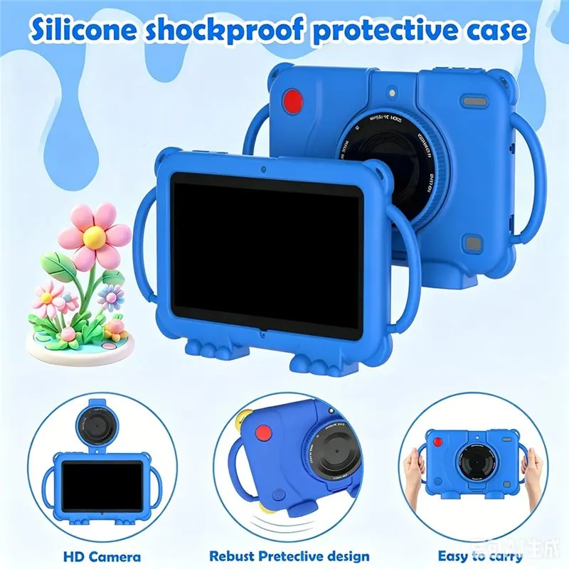 【Price Drop !!】EU PLUG Tablet For Kids 7Inch IPS Display, (3+5GB) RAM+32GB ROM , Case With Handles, Parental Control