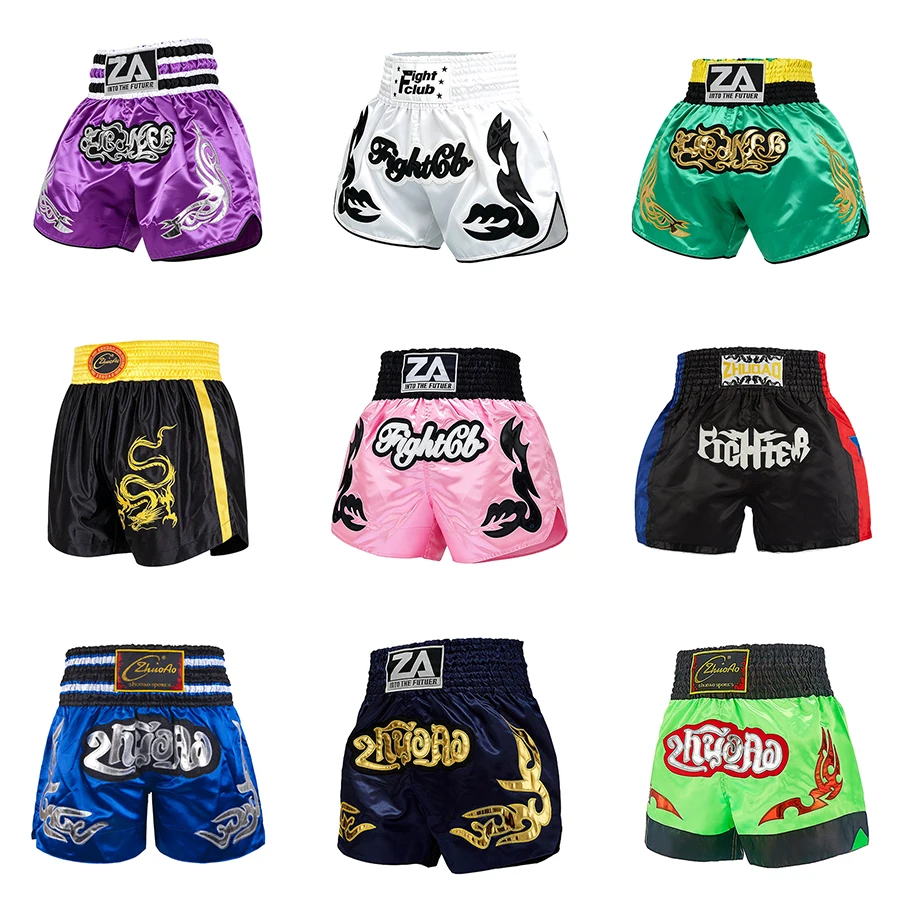 Elastische Taillen-Muay-Thai-Kampfshorts aus Satin, leichte Kickbox- und Boxhosen für Männer, Frauen und Jugendliche für MMA-Training und Sparring.
