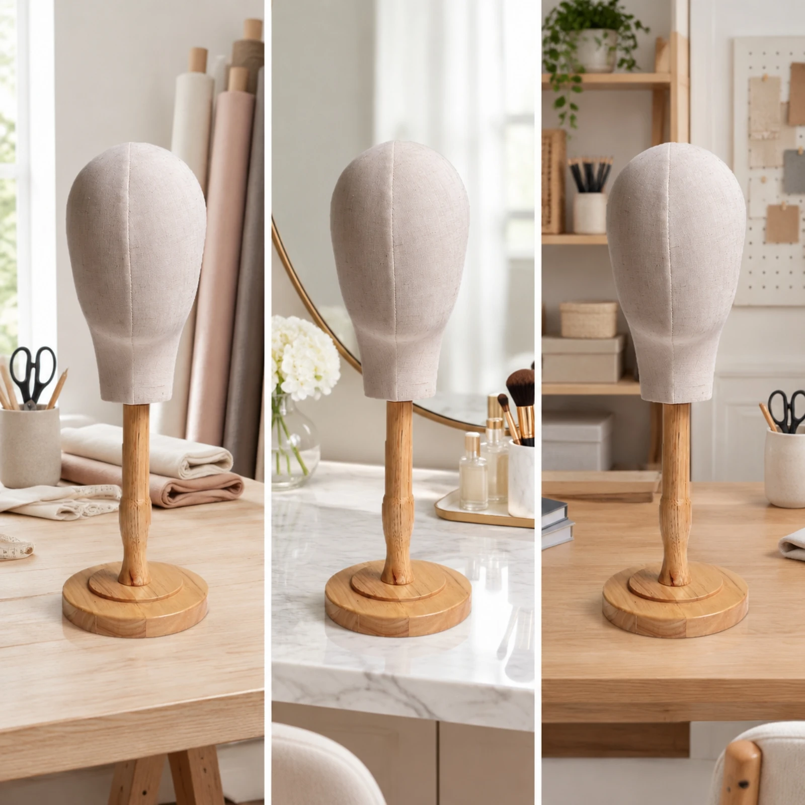 Detachable Hat Display Stand with Fabric Head Form Lightweight Wooden Hat Display Stand with Plastic Head Form Easy to Assemble