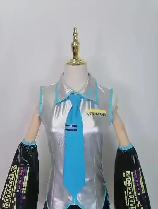 Miku cosplay conjunto completo de tecido de couro prata terno miku cosplay headwear traje roupa jk vestido de marinheiro uniforme do ensino médio santificar