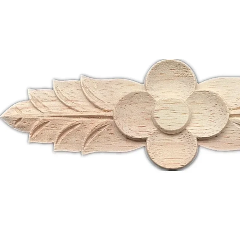 15-40cm Wood Applique Onlay Wood Figurines Carved Unpainted Ornamental Floral Leaves Wooden Furniture Doors Cabinet Window Home