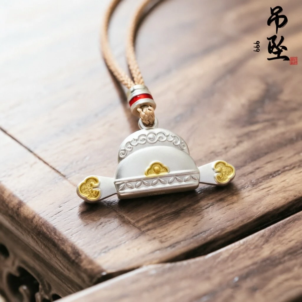 999 Fine Silver Scholar Hat Pendant Chinese Auspicious Safety Lock Charm Baby Full Moon 1st Birthday Blessing Jewelry Gift